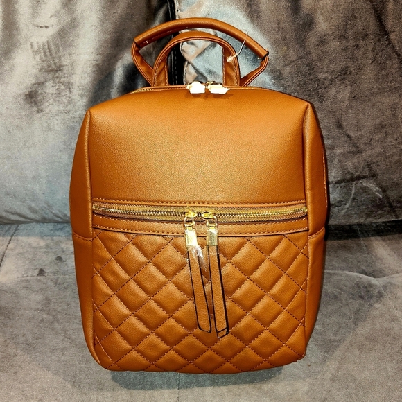 NWT E-HANDBAGS VEGAN QUITTED BROWN LEATHER 3-WAY TOTE BACKPACK & SHOULDER BAG main image 8